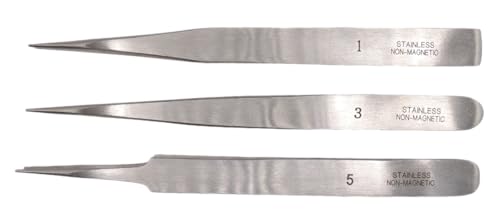 3 Pinzetten Nr. 1 – Nr. 3 – Nr. 5 – Präzisionspinzette aus Stahl, antimagnetisch von KD89