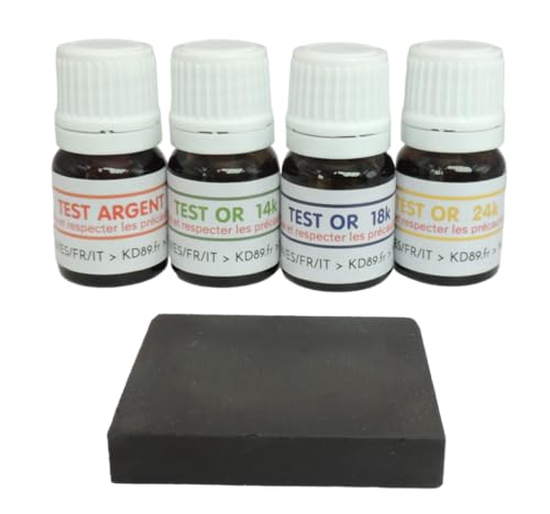 KD89 Reagenzien / Lösungen zum Testen von Gold, 14-18-24 Karat und Silber, mit natürlichem Prüfstein und mehrsprachiger Anleitung, Expertise für Schmuck, Münzen, Barren (2,5 ml) von KD89