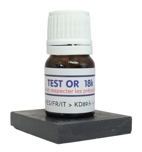 KD89 Gold-Testlösung, 18 Karat, mit natürlichem Prüfstein und mehrsprachiger Anleitung, Expertise für Schmuck, Münzen, Barren, 2,5 ml von KD89