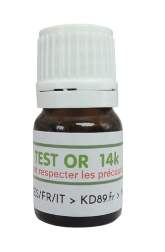 KD89 Test-Reaktiv/Lösung zum Testen von Gold, Silber oder Platin – mit mehrsprachiger Anleitung – Expertise für Schmuck, Münzen, Barren – 2,5 ml (14 K) von KD89