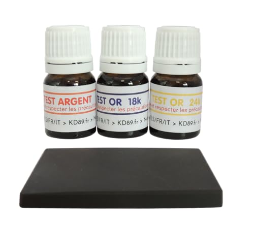 KD89 Reagenzien/Lösungen zum Testen von Gold und Silber, 18–24 Karat, mit natürlichem Prüfstein und mehrsprachiger Anleitung, Expertise für Schmuck, Münzen, Barren, 2,5 ml, 3 Stück von KD89
