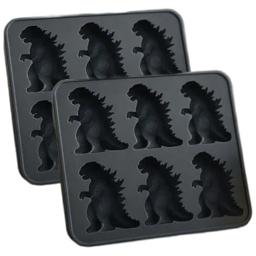 2pcs Dinosaurier -Eisformen, Silikon -sicher wiederverwendbarer 3D -Dinosaurierform Süßes Eiswürfel -Tablett für Whisky -Party -Getränke, Formen von KDAMGOQE