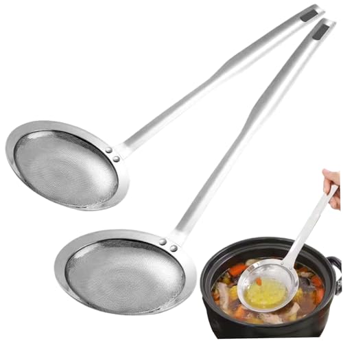 2pcs Fat Skimmer Löffel, feinem Maschenfilter Schaufel Edelstahl, leicht zu reinigendem Fettsieb mit hängendem langem Griff für Küchenwerkzeug, Skimmerlöffel von KDAMGOQE