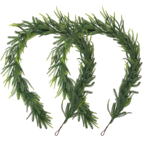 2pcs Norfolk Kieferngirlande, 6ft Weihnachten hängen realistische Kieferngirlande mit Schleife für Treppengeländer Kaminmanteldekor von KDAMGOQE