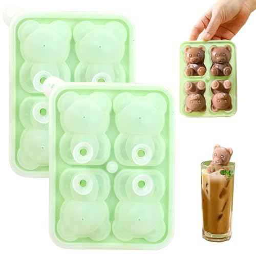 3D Teddybären-Eiswürfelform, 2pcs 4-Kavitation Silikon-Eiswürfelschale, Nicht-Stick niedliche Schimmel von KDAMGOQE