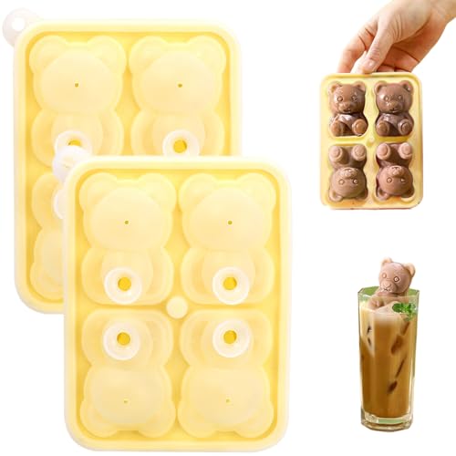 3D Teddybären-Eiswürfelform, 2pcs 4-Kavitation Silikon-Eiswürfelschale, Nicht-Stick niedliche Schimmel von KDAMGOQE