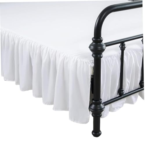 Bettskirt, gekräuselter Bettrock mit Plattformen Weiche Chemie Faser Elegant Weiß 21x30in in voller Größe Bettrock 14 Zoll Tropfen mit geteilten Ecken für Heimschlafzimmer von KDAMGOQE