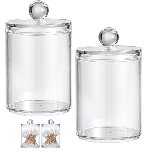 KDAMGOQE 2pcs Baumwollrunde Halter 4x3in klarer tragbarer staubfester Acrylbaumwollblockhalter mit Deckel Badezimmer Eitelkeit Arbeitsplatte Kanister Lagerorganisator für Tupfer, Pads, Zahnseide von KDAMGOQE