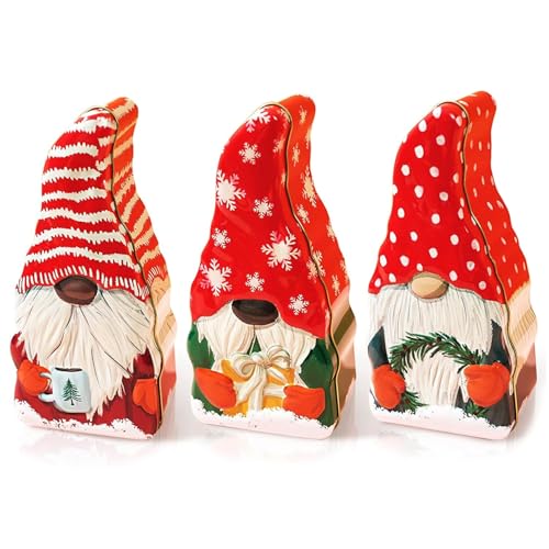 KDAMGOQE 3pcs Weihnachtskeksdosen mit Stripe Snowflake & DOT Muster Metall Cookie -Dosen mit Cover kompakten und tragbaren Behälter für Geschenkgive- und Urlaubsbehörden, Metall von KDAMGOQE