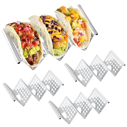 KDAMGOQE 4PCS Taco Holder, stapelbare Edelstahl -Taco -Ständer für 3 Tacos Grillofen und Spülmaschinen -Safe -Serviertablett für Restaurantparty von KDAMGOQE