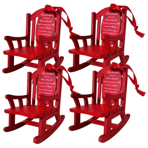 KDAMGOQE 4pcs Weihnachten im Himmel leer Stuhl mit Tag Zeichen Holz Mini Red Schaukelstuhl Hängende Geschenk Weihnachtsbaum Ornamente für Verlust geliebter Mensch und Sym, Red Rocking von KDAMGOQE