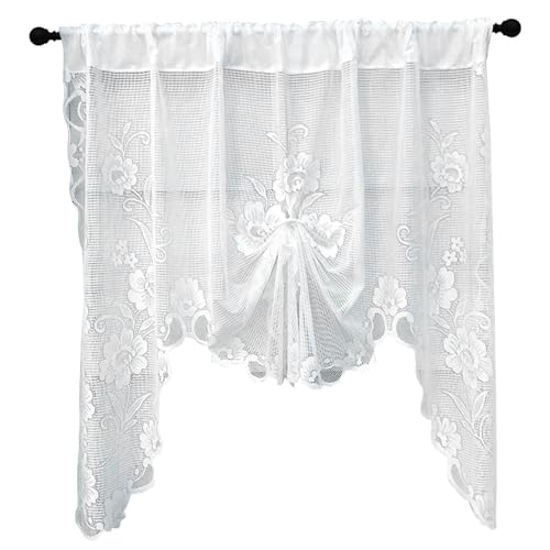 KDAMGOQE Spitzenvorhänge, 59x39in Blumengestickte Halbscheide-Spitzenküchenvorhänge, Prinzessinstil Wasserfall-Valance-Stufe für Badezimmer halbes Fenster, Bräuche für Fenster KDAMGOQE Spitzenvorhänge, 59x39in Blumengestickte Halbscheide-Spitzenküchenvorhänge, Prinzessinstil Wasserfall-Valance-Stufe für Badezimmer halbes Fenster, Bräuche für Fenster von KDAMGOQE