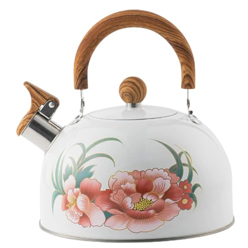 Pfeifen Teekessel Blumenmuster 3L Edelstahl Teekessel mit faltbarem Griffspiegel poliert leichtes Wasch -Teekanne für Zuhause, Wohnung, Wohnung von KDAMGOQE