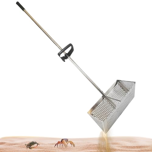 Sandfloh Rechen für Strand, Sandfloh Rake 51.2 '' Edelstahl sechseckiger mit stumpfem Zähnen und Nicht rutschfestem Grip Sifter für Strand abnehmbar von KDAMGOQE