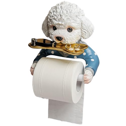 Toilettenpapierhalter-Toilettenrollenhalter Süßes Teddy-Hundebildform Bohrfreier Toilettenpapierhalter mit Regalwandmontage wasserdichtes Korrosionsbestandtoilettenpapier Rollhalter für Badezimmer von KDAMGOQE