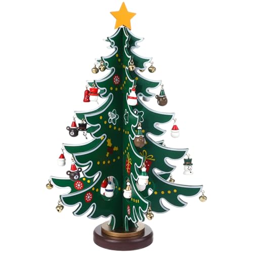 Weihnachtshandwerk 3D DIY Mini Weihnachtsbaum mit 36 ​​Dekorationen Holzbäume enthalten Bell Snowman Bear Figuren für Zuhause, Büro, Schreibtisch, Regal von KDAMGOQE