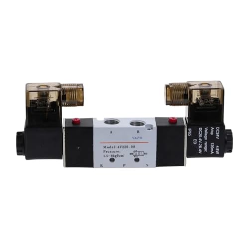 4V220-08 Air Pneumatic Solenoid Valve 5 Way 2 Position 1/4" Aluminum Alloy Internal E 12VDC 24VDC 110VAC 220VAC 0.15-0.8Mpa(PC 4mm Fittings,DC12V) von KDCYFEZYI