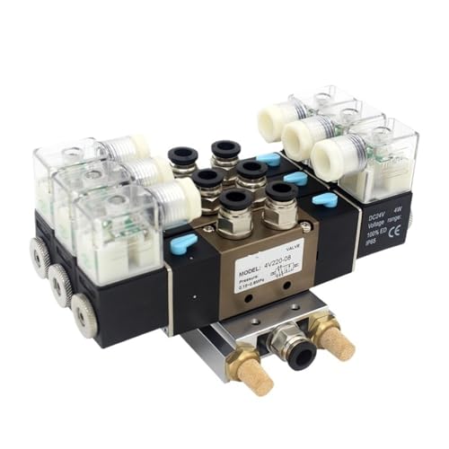 4V220-08 DC24V 12V AC220V AC110V 2 Positions 5 Way Quadruple Solenoid Valve Aluminum Base Fitting Mufflers Set 3 4 5 6 Stations(7 Stations) von KDCYFEZYI