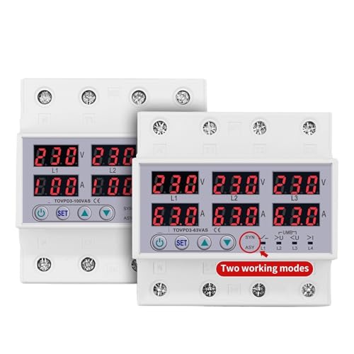 Din-schiene 3P + N einstellbar Über Unter Spannung strom grenze schutz Relais Protector SYN ASYNC Synchron Asynchrone(100A 3X220V) von KDCYFEZYI