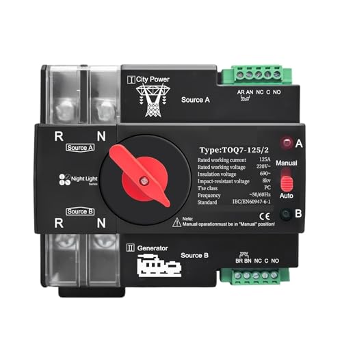 Night light series Din Rail ATS 220V 230V Dual Power Automatic Transfer Electrical Selector Switch 2P 63A 100A 125A(125A) von KDCYFEZYI