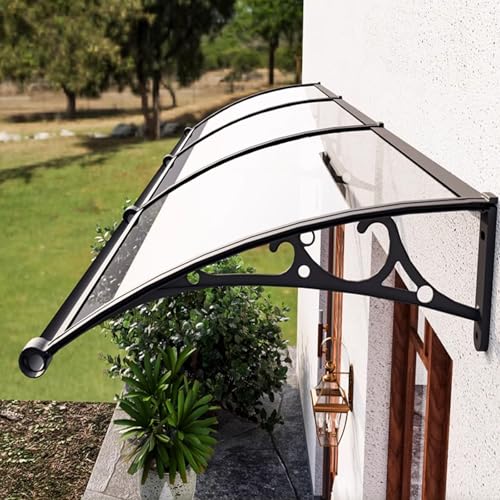 Außenterrasse Transparent Pultvordach,gewölbtes Sonnendach Polycarbonat Pultbogenvordach mit UV-Schutz vor Regen und Schnee,Waschbecken Türvordach,Gartenbüro Eingangsveranda (80x360cm/31 x142) von KDDEON