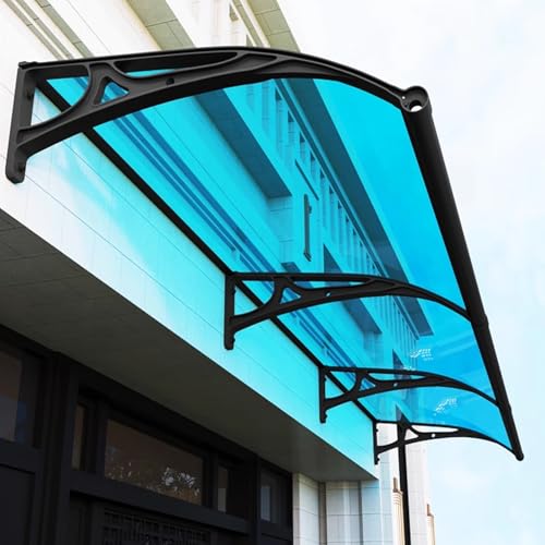 Blaue Fenstermarkise,Regenschutz Türüberdachung für Waschbecken,UV-Regen- und Schneeschutz-Eingangsmarkise,Terrassenveranda Polycarbonat Pultvordach,Draußen Haustürvordach (60x540cm/24 x213) von KDDEON