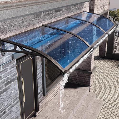 Blaues Gebogenes Türüberdachung,Wetterfeste Terrassen-Veranda Pultvordach,Sonnenschutz- und Wärmedämm-Polycarbonat Haustürvordach,Waschbecken Regendichte Eingangsmarkise (150x50cm/59 x20) von KDDEON