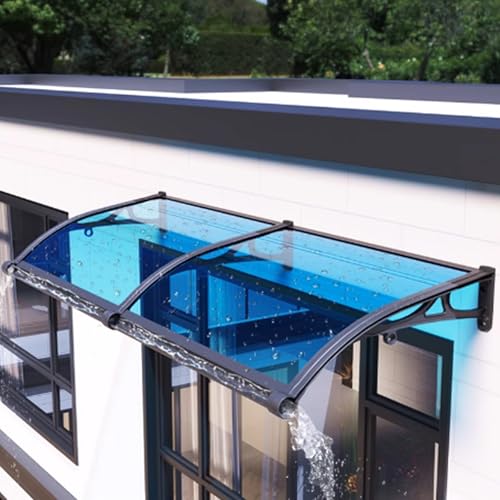 Blaues Verandadach für Hausfronten,Fenster-Regenschutz Pultvordach,Außenterrasse Polycarbonat Pultbogenvordach Aluminiumhalterung,99% UV-Schutz Gartendach Eingangsmarkise (150x100cm/59 x39) von KDDEON