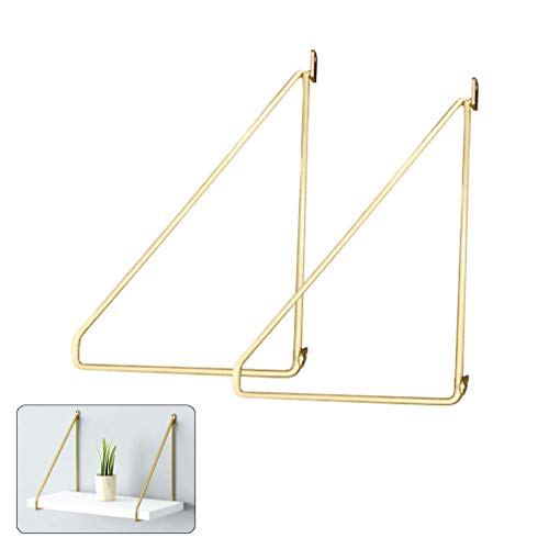 Hängende DIY Home Schlafzimmer Wohnzimmer Wanddekoration Regalhalterung,Metall Schmiedeeisen Dreieck Regalwinkel,Schwimmende Regalträger,mit Zubehör,2 Pcs (15cm/5.9in,Golden) von KDDEON