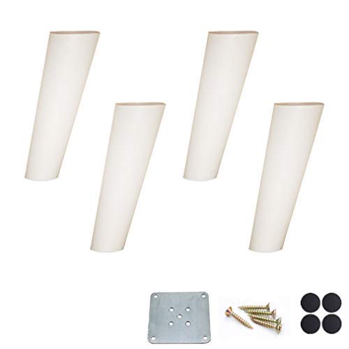 KDDEON Massivholz Eiche Möbelfüße,DIY Sofafuss,Schräg Konisch Schrankbeine,Stützfüße für Kaffeetisch Couch TV Schrank Nachttisch,mit Zubehör,Weiß,4er Set (15cm/5.9in) von KDDEON