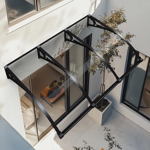 Schalldichte Polycarbonat Pultvordach,Gebogene Halterungen,UV-Regen- und Schneeschutzdach Haustürvordach,Transparentes Türfenster-Gartendach,Außen Eingangsmarkise (60x220cm/24 x87) von KDDEON