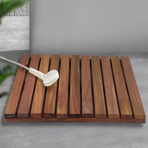 Schnell Trocknende Bambus Badematte,Rutschfeste Rechteckige Spa Holz Badvorleger Badematte,Wasserdichte Duschmatte,Robuste Holzbodenmatte,mit Matte und Griff,für Drinnen Draußen (30x40cm/12x16in) von KDDEON