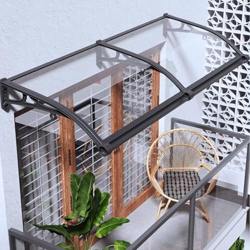 Terrassen-Veranda Spülbecken Pultvordach,Transparente Haustürvordach aus Massivem Polycarbonat Stoßfeste,Leises Gebogene Eingangsmarkise,Sonnenschutz vor UV-Regen und Schnee (100x120cm/39 x47) von KDDEON
