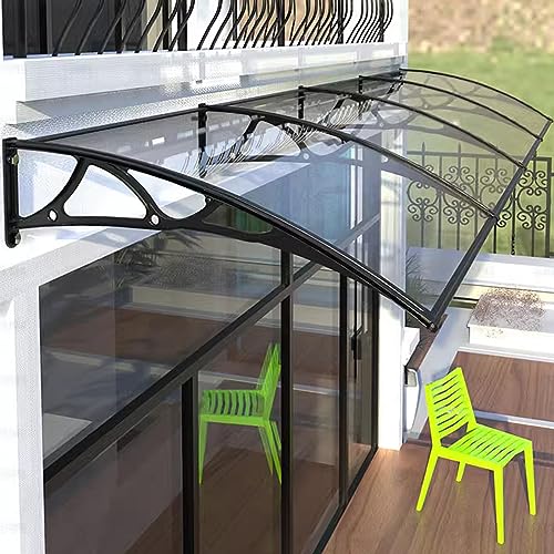 Terrassenfenster Haustürvordach,UV-Regen-Schnee-Schutz Haustür Überdachung,Rundbogenvordach,Sonnenschutz Pultbogenvordach,Moderne Eingangs Polycarbonattransparent Pultvordach (100x150cm/39 x59) von KDDEON