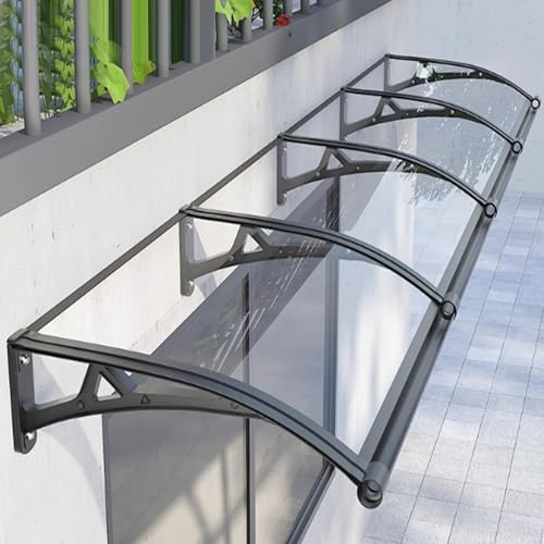 Transparentes Fenstermarkise,Polycarbonat-Abdeckung für Außen,Dachtraufe Pultvordach aus Aluminiumlegierung,UV-Geschützte Eingangsmarkise,Regendichter Türkopfschutz für Balkone (80x410cm/31 x161) von KDDEON