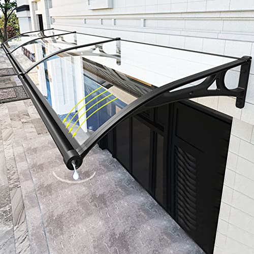 Vordach für Haustür mit Großem Waschbecken aus Aluminiumlegierung,Haustürvordach Fenstermarkise,Polycarbonat Rundbogenvordach,Beidseitiger Abfluss,für Balkon-Traufe-Garten (80x120cm/31 x47) von KDDEON