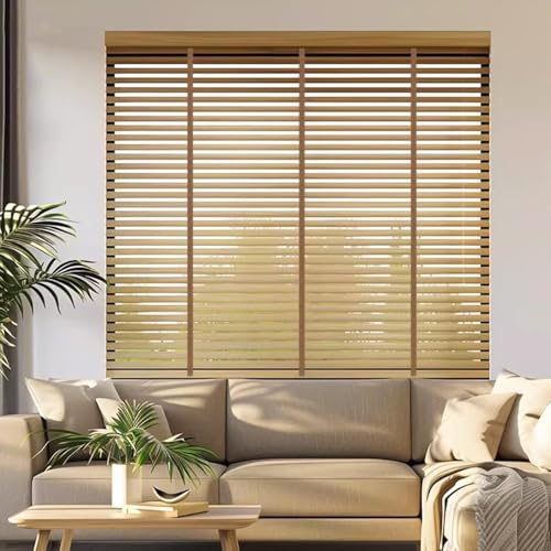 KDDFN 50mm Echte Holzjalousien,Anpassbare Horizontal Jalousette,Sonnenschutz/Sichtschutz/Verdunkelungsrollos,Seitenzugrollo für Zuhause Büro,Alle Montage-Teile Inklusive (120x220cm/47x87in) von KDDFN