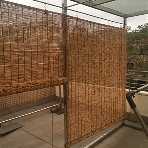 KDDFN Handgewebte Carbonization Schilf Vorhang,Balkon Trennwand Strohjalousien,Bambusrollo Sichtschutz Rollos,Sonnenschutz,Atmungsaktiv,mit Lifter,für Außen/Innen,Anpassbar (120x160cm/47x63in) von KDDFN