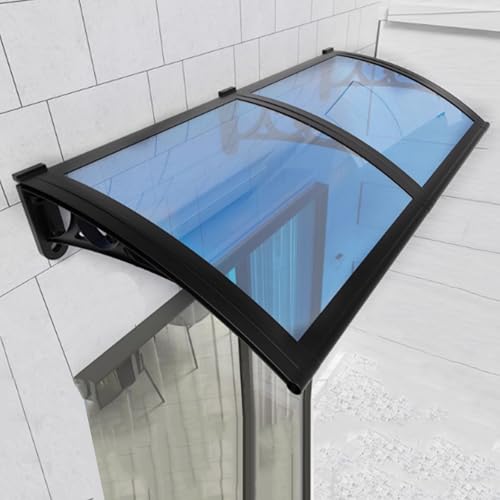 Moderne Pultbogenvordach,Blaue Polycarbonat-Abdeckung,Haustürvordach Überdachung,Terrasse Regenschutz Markise,Sonnenschutz Regenschutz für Draußen,mit Aluminiumhalterung (100x230cm/39 x91) von KDDFN