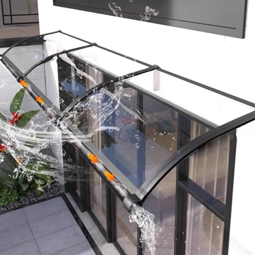 Pultvordach Vordach,Transparente Haustür Überdachung,Gartenterrasse Regenschutz Markise,PC Pultbogenvordach Schutz vor Regen,Hagel und UV-Strahlen,mit Alu-Regenrinne (55x380cm/22"x150") von KDDFN
