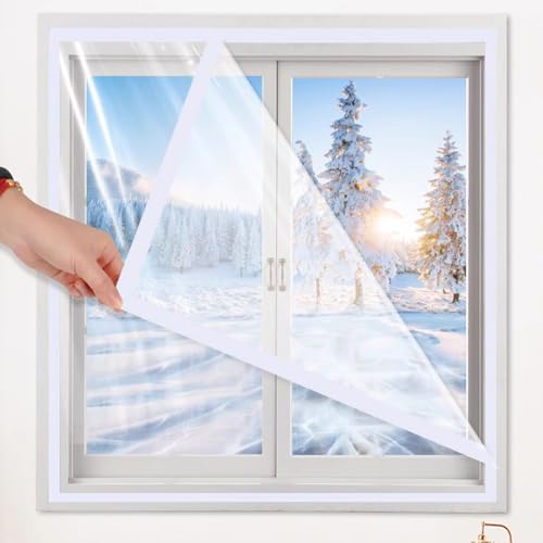 Thermo Cover Fenster-Isolierfolie für Winter,Wiederverwendbare Fenster Isolierfolie Thermo Cover,Transparente Planen-Isolierfolie,Fenster Isolierfolie Kit für Zuhause (130x150cm/51"x59") von KDDFN