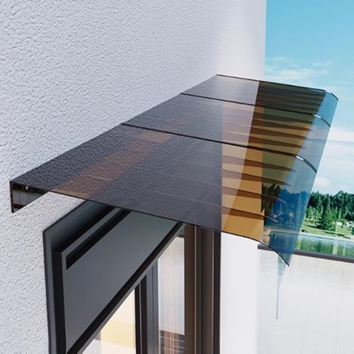Türvordach,Pultbogenvordach,Haustür Überdachung,UV-beständige Regenschutz Markise,Fenster Markisen,transparentes/Braunes Vordach Türdach,für die Veranda im Garten (60x80cm/24 x32,Brown) von KDDFN