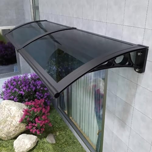 Türvordach für Draußen,Modernes Pultbogenvordach,Überdachung Polycarbonat,Gartenterrasse Regenschutz Markise,Haustürüberdachung,Baldachin mit Aluminiumhalterung (60x480cm/24 x189,Gray) von KDDFN