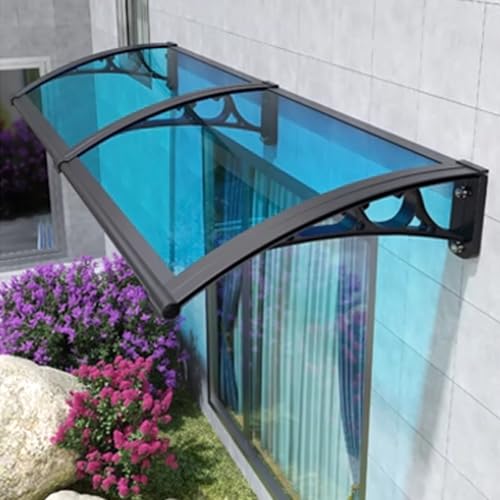 Türvordach für Draußen,Modernes Pultbogenvordach,Überdachung Polycarbonat,Gartenterrasse Regenschutz Markise,Haustürüberdachung,Baldachin mit Aluminiumhalterung (60x600cm/24 x236,Blue) von KDDFN