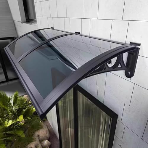 Vordach Türdach für Draußen,UV-beständiger Pultbogenvordach,Haustürüberdachung aus Aluminium,Regenschutz Markise,2,5mm Polycarbonat-Abdeckung mit Schwarzer Halterung (60x280cm/24 x110) von KDDFN