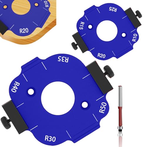 2 Stück Frässchablonen oberfräse,Router jig radius template,Winkelradius frässchablone R10-R50 mit Trimmmesser,Oberfräse Schablone für frästisch,für holzbearbeitungswerkzeuge(Blau) von KDFALO