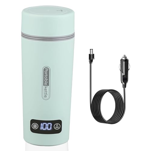 Tragbare wasserkocher für auto,12v/500ml& 40~100℃ einstellbar,reisewasserkocher&80W Schneller Warmwasserbereiter,Anti-Trockenbrand-Schutz,für auto camping、die zubereitung Von Tee, kaffee Babymilch von KDFALO