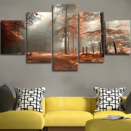 5 Teilig Leinwand Bilde Rmodern Wand Aufhängen Dekoration Poster Home Decor Möbel Herbstwald Kunstdruck Leinwandbild Wohnzimmer Wohnkultur Geschenk,Rahmen von KDFDF