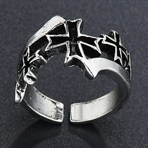 Gothic Silber Farbe plattiert Retro Punk Hip-Hop Hohl Kreuz Ring Einstellbare Ringe Schmuck Geschenk für Männer Frauen Vintage Unisex-Größenverstellbar,1 von KDFN