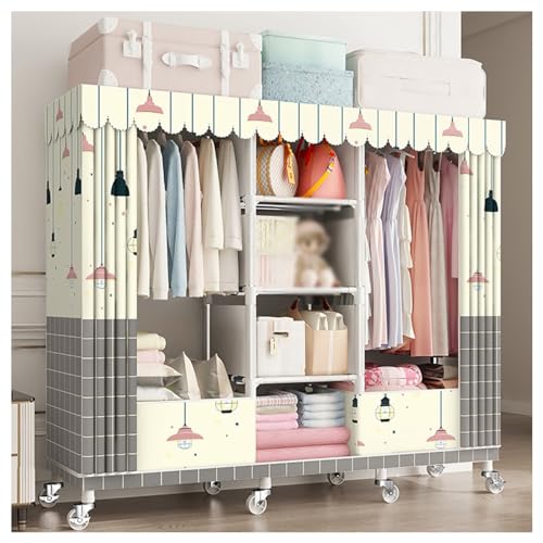 KDFWYDS Rollbarer Kleiderständer Für Schlafzimmer Tragbare Kleiderschrank Stoffschrank Für Hängende Kleidung Freistehender Garderobenständer Mit Stange Und Einlegeböden(Color : A, Size : 160x45x170cm) von KDFWYDS